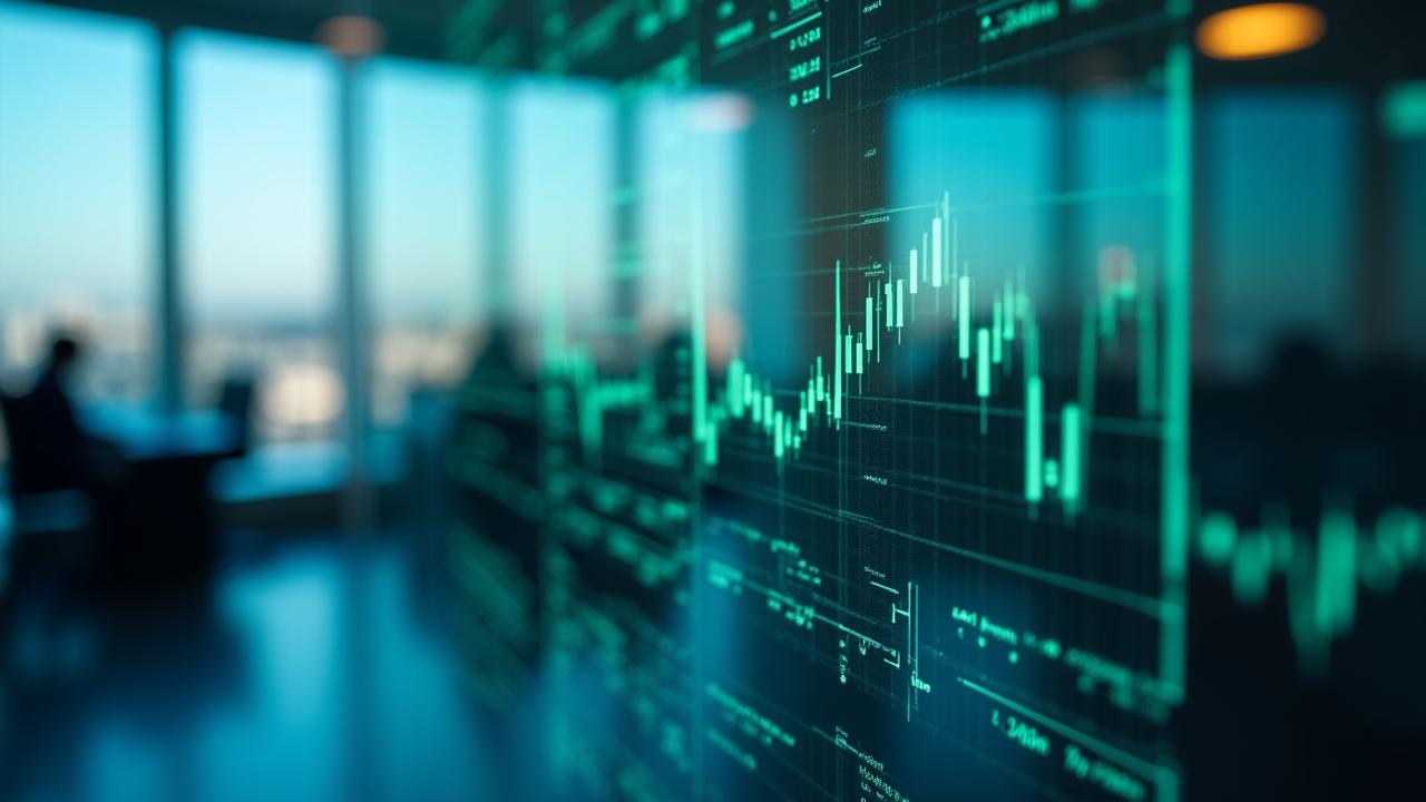 Modern financial data visualization on glass screen